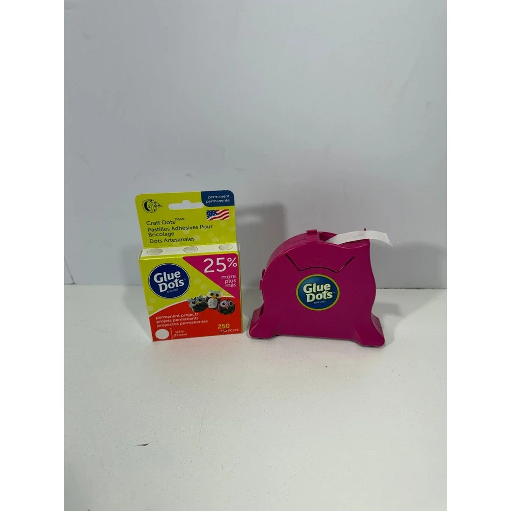 Glue Dots Craft Dots 0.5in Permanent Adhesive 250 Count with Pink Dispenser